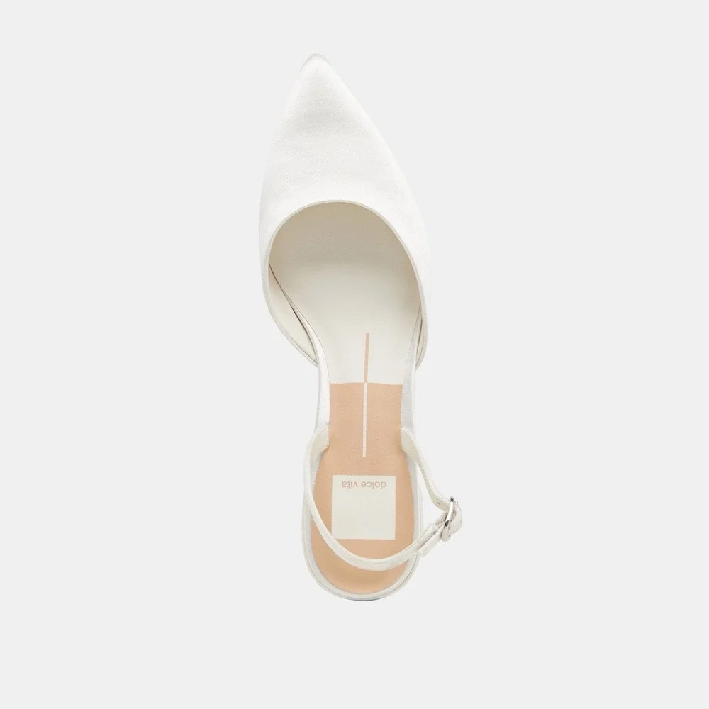 Dolce Vita Carel Pointed Toe Low Block Heel Pumps True White Satin Sz 7